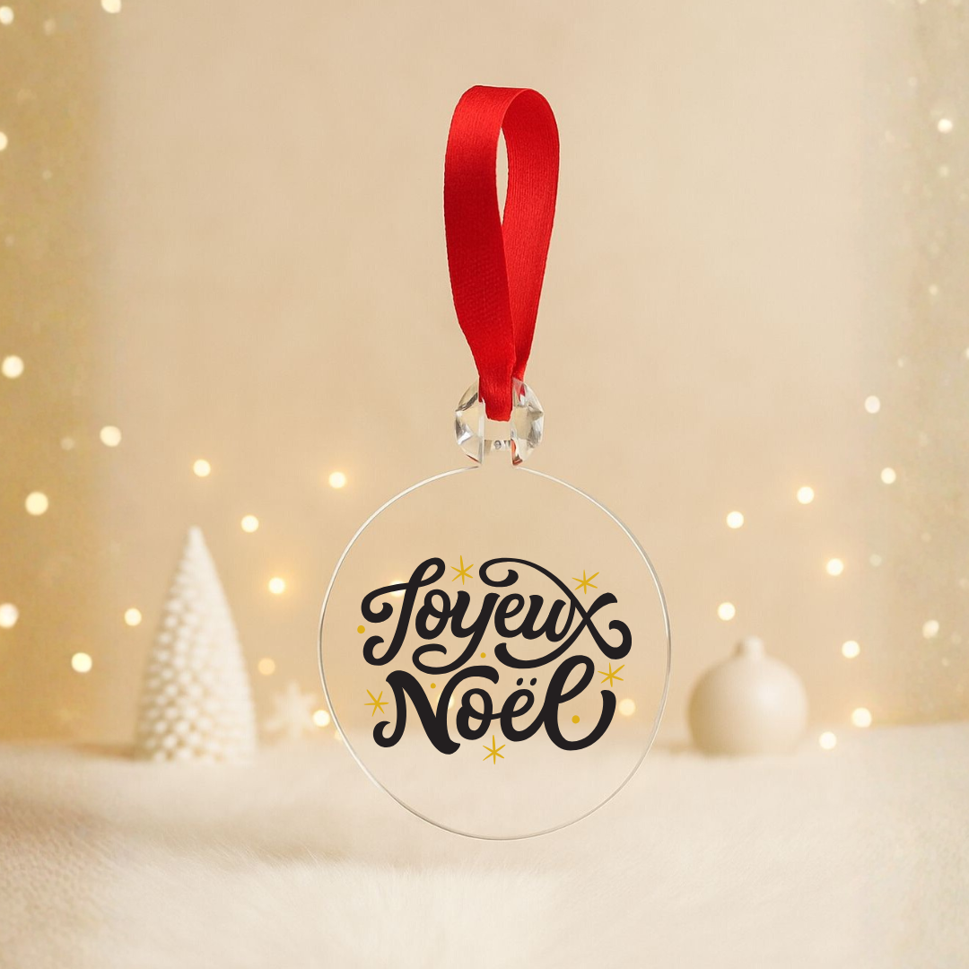 Boule plate transparente - Joyeux Noël