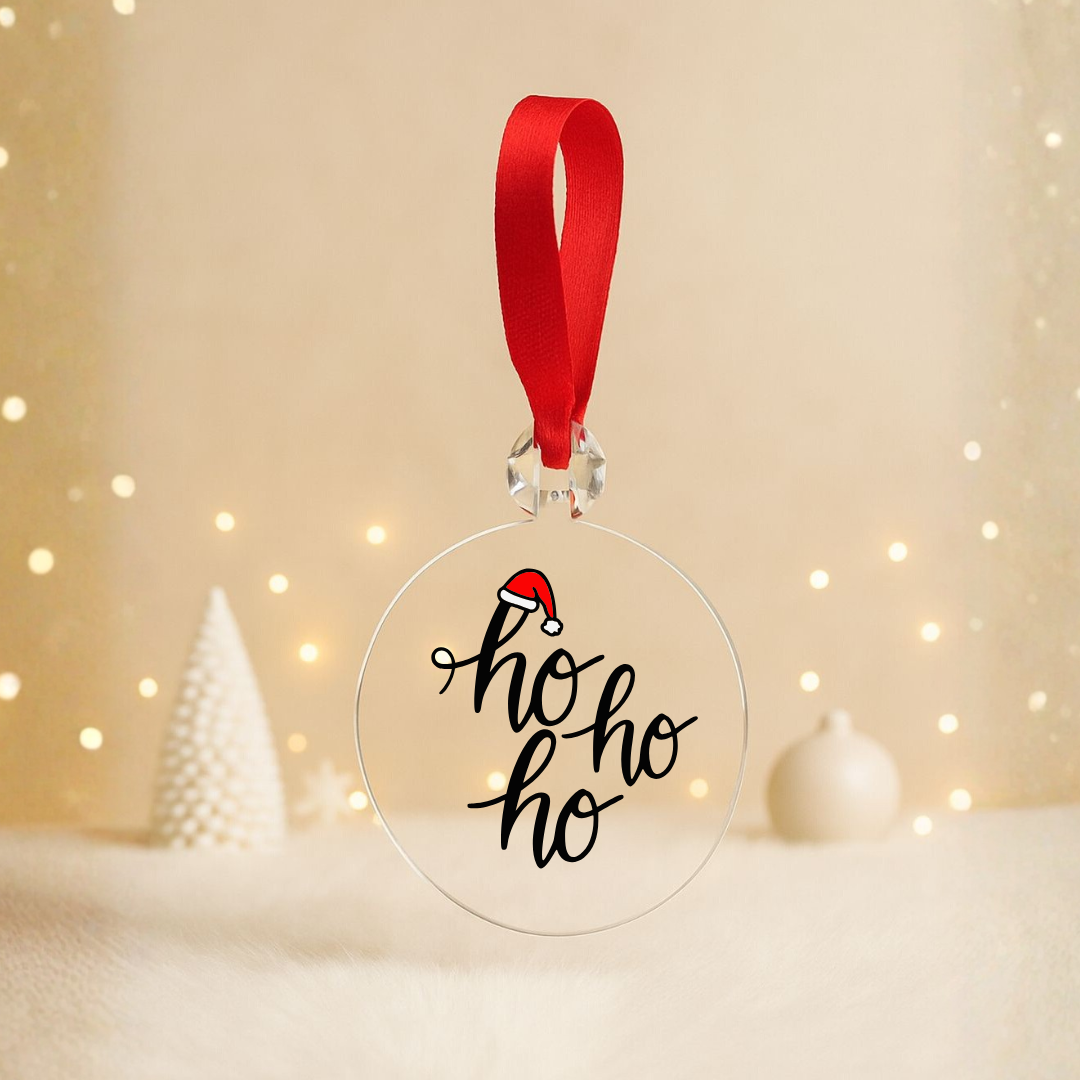 Boule plate Noël transparente - Ho ho ho