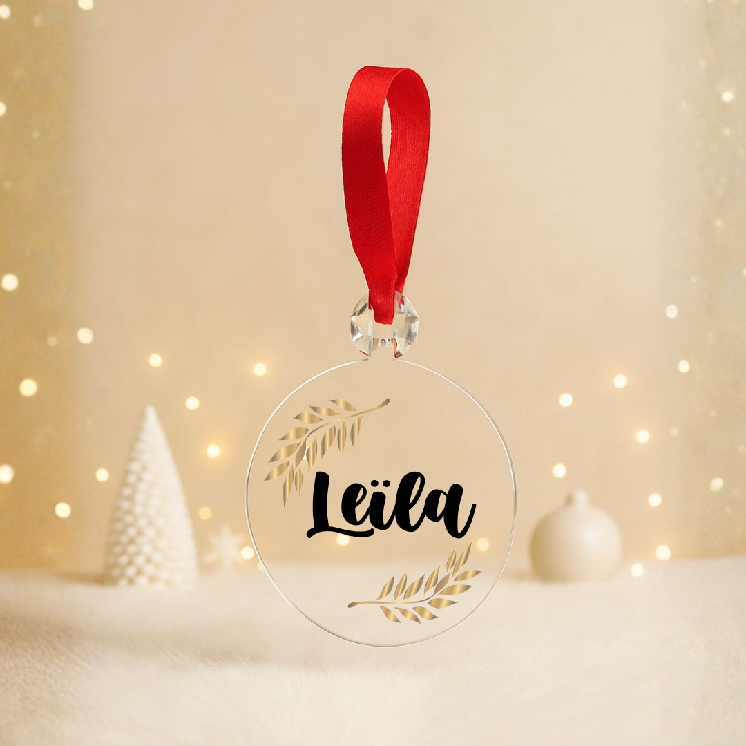 Boule plate Noël transparente - Prénom