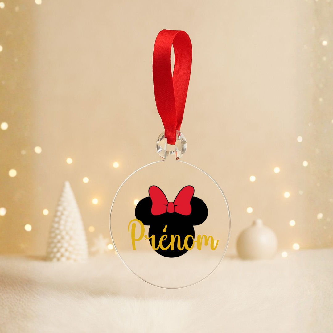 Boule plate Noël transparente - Prénom