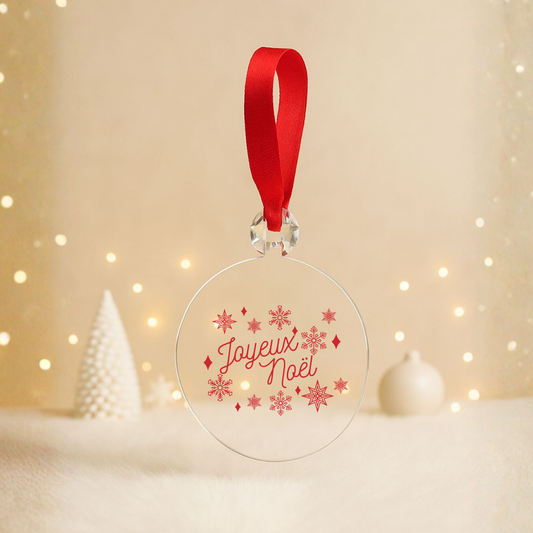 Boule plate transparente - Joyeux Noël