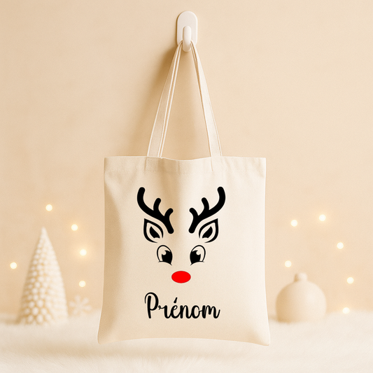 Tote bag Noël - Cerf prénom