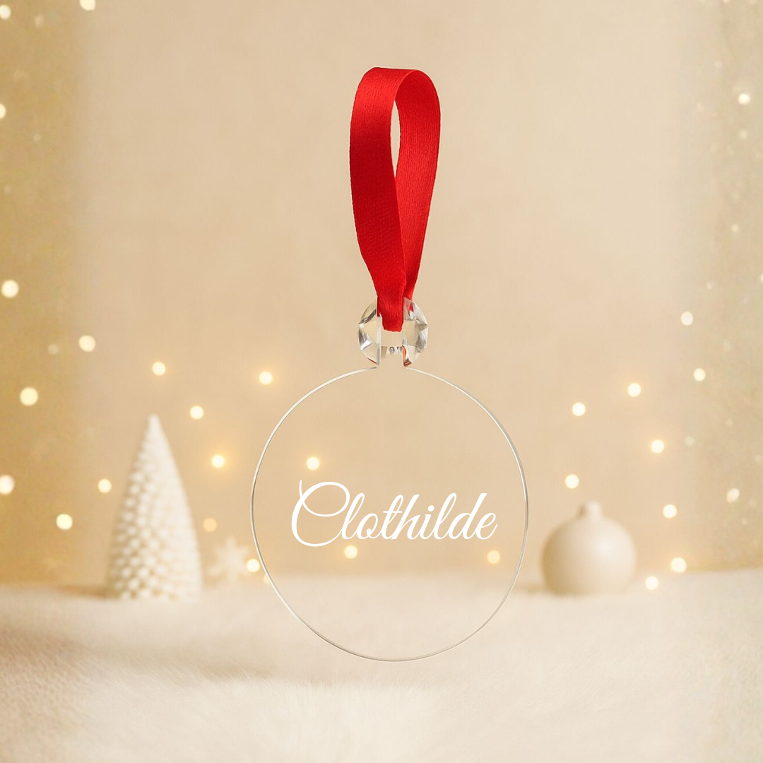 Boule plate Noël transparente - Prénom