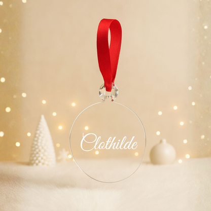 Boule plate Noël transparente - Prénom