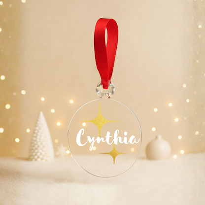 Boule plate Noël transparente - Prénom