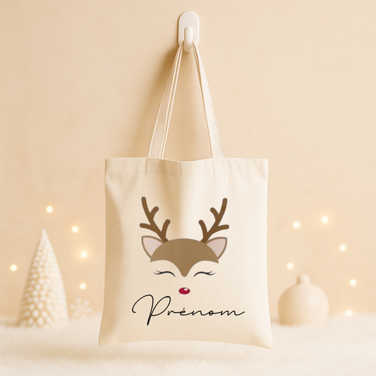 Tote bag Noël - Cerf prénom