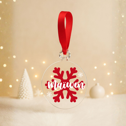 Boule plate Noël transparente - Prénom