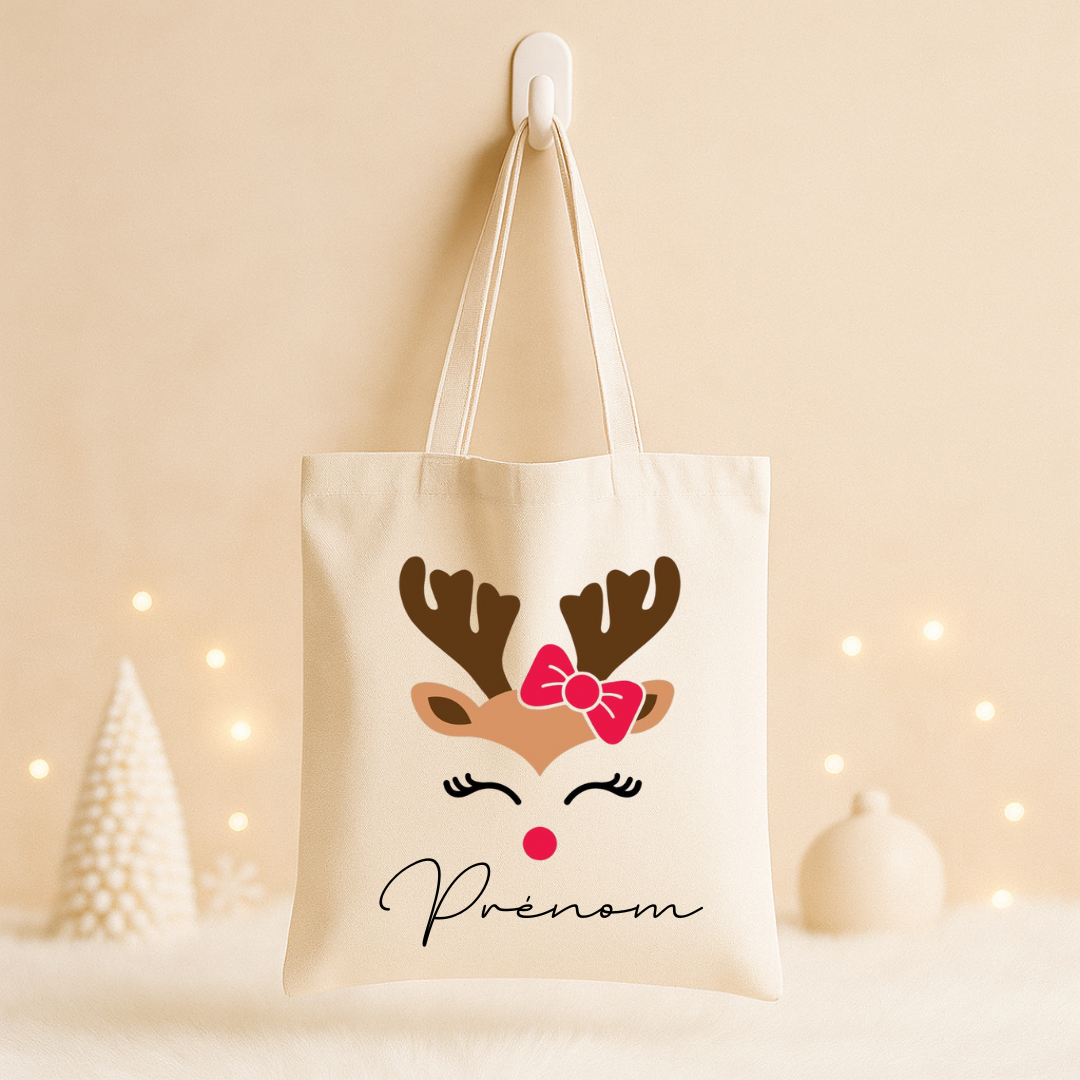 Tote bag Noël - Cerf Prénom