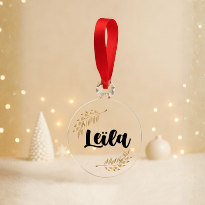 Boule plate Noël transparente - Prénom