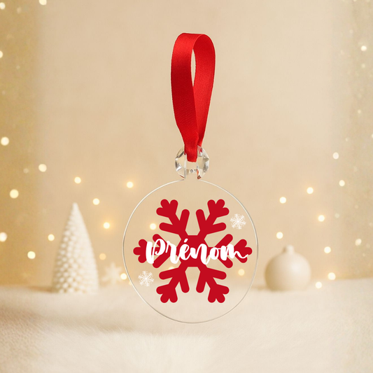 Boule plate Noël transparente - Prénom