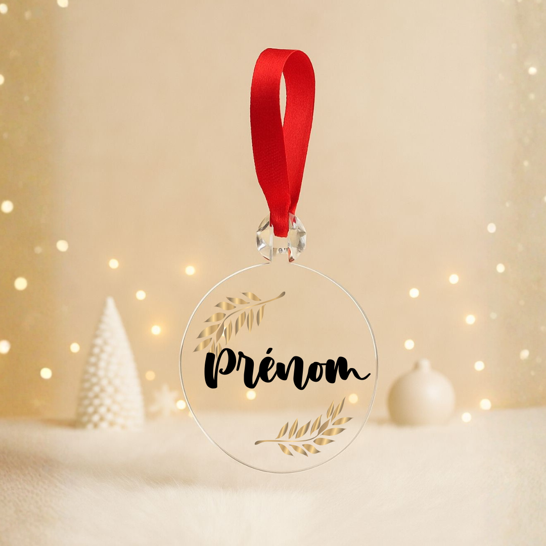 Boule plate Noël transparente - Prénom