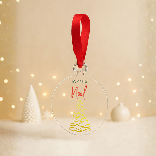 Boule plate transparente - Joyeux Noël