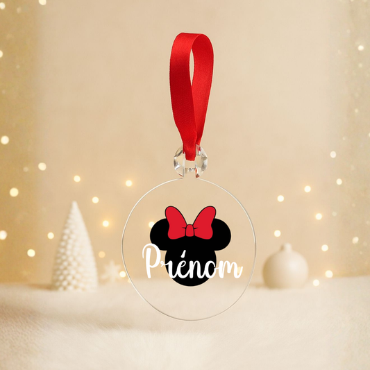 Boule plate Noël transparente - Prénom