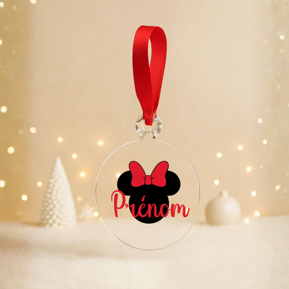 Boule plate Noël transparente - Prénom