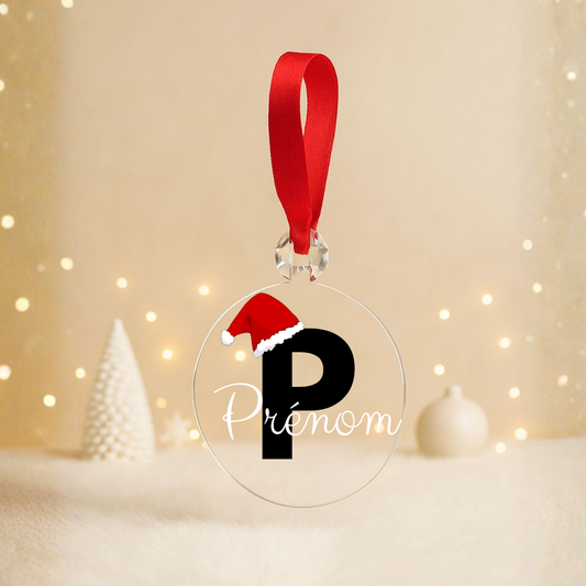 Boule plate Noël transparente - Prénom