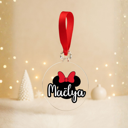 Boule plate Noël transparente - Prénom