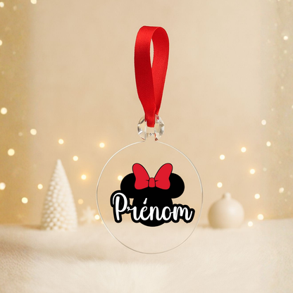 Boule plate Noël transparente - Prénom