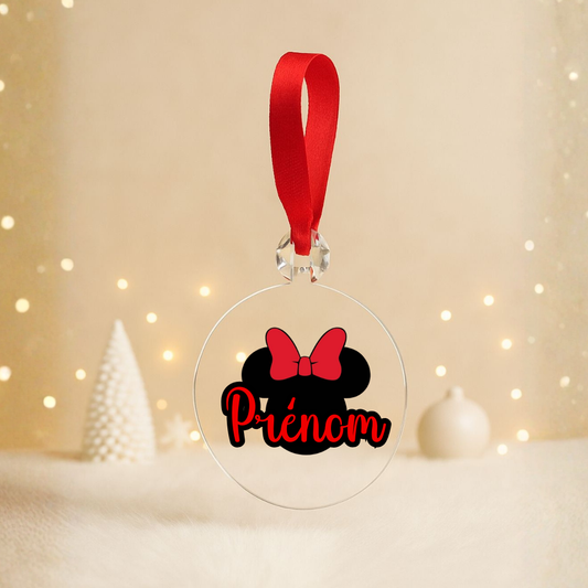 Boule plate Noël transparente - Prénom