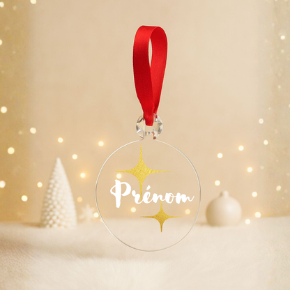 Boule plate Noël transparente - Prénom