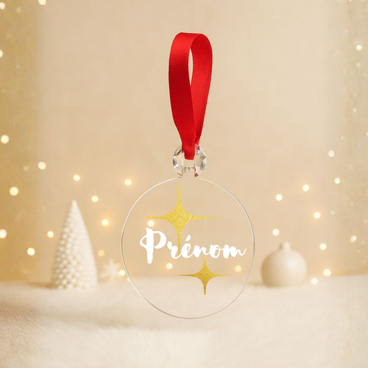 Boule plate Noël transparente - Prénom
