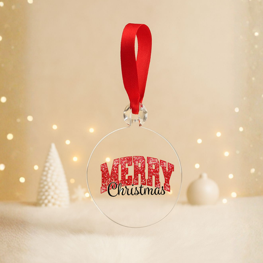 Boule plate Noël transparente - Merry Christmas