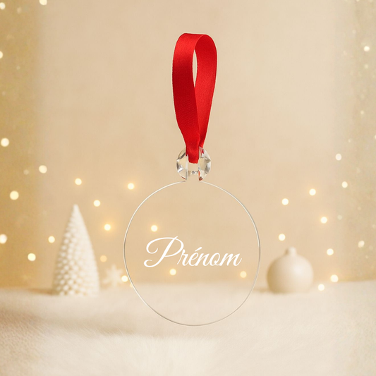 Boule plate Noël transparente - Prénom