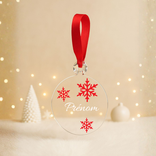 Boule plate Noël transparente - Prénom