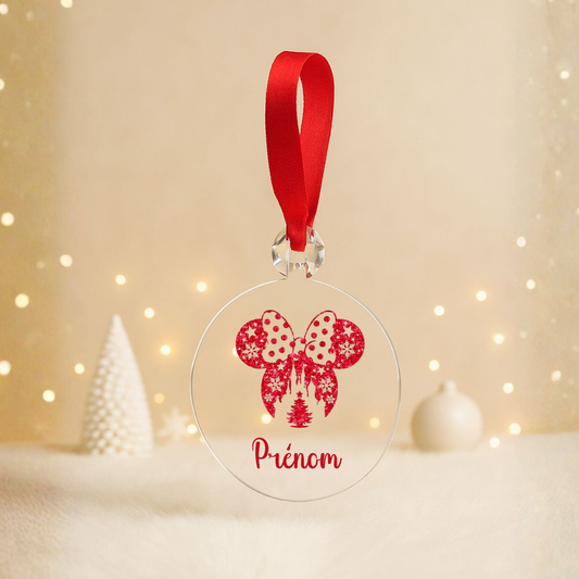 Boule plate Noël transparente - Prénom